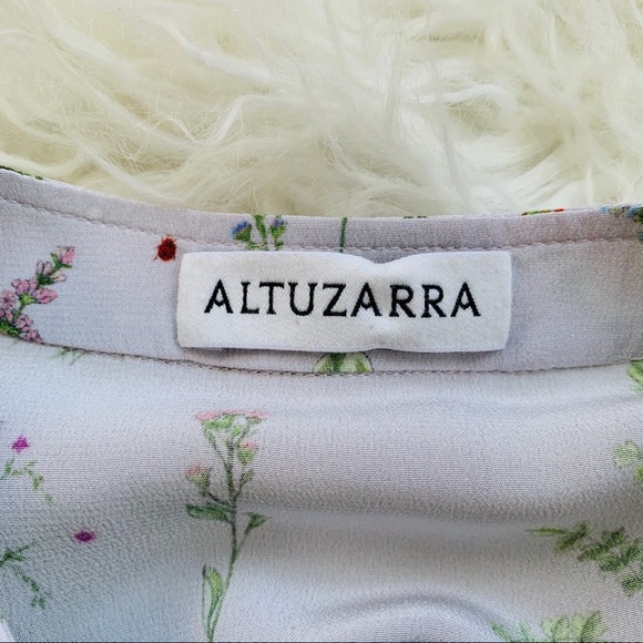 ALTUZARRA Christina Floral Georgette Print Silk Bell-Sleeve Lilac Blouse Size 38 - Picture 11 of 13